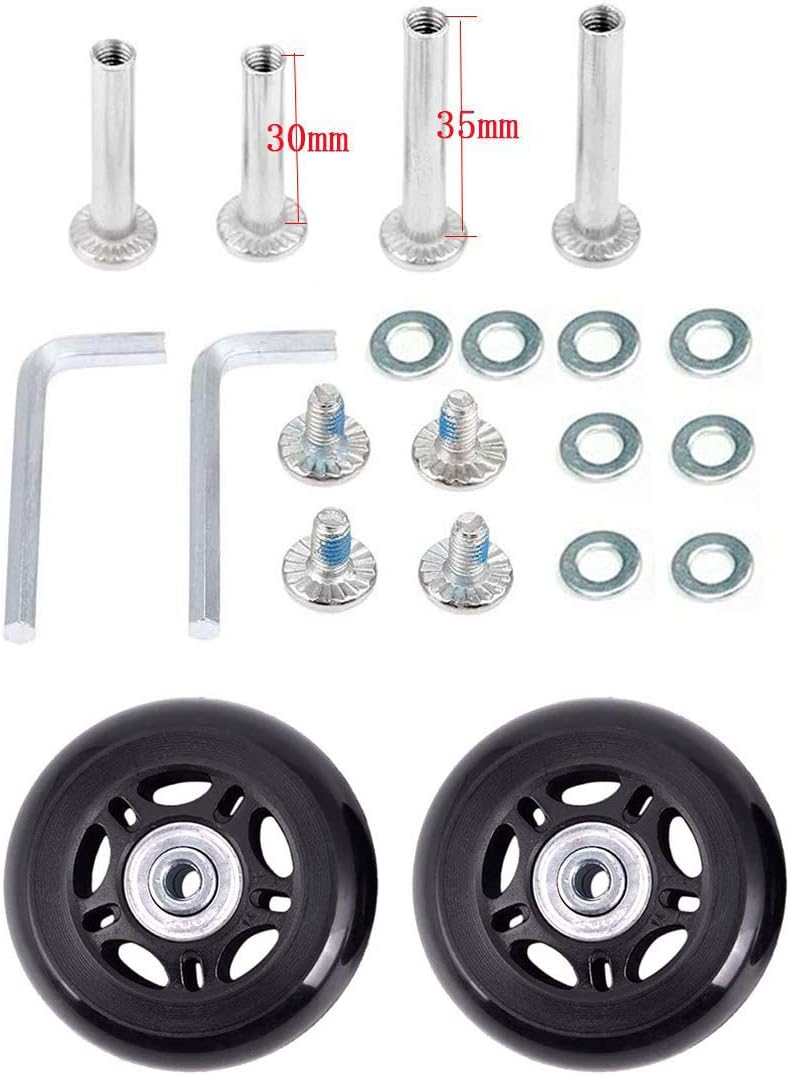 Byaning 2 Sets Luggage Suitcase Wheels Replacement,60/64/68/70/75/78mm Inline Outdoor Skate Replacement Wheels,Rubber Swivel Caster Wheels Repair Kits (OD:64 W:18 ID:6 Axles: 30 & 35) - Image 1